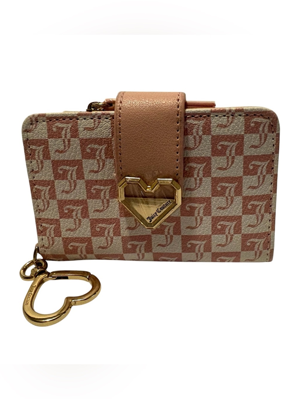 Juicy Couture Pink & Cream Checker Heart-Clasp Card Holder